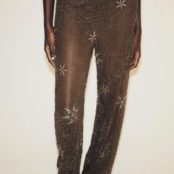 Zara Beaded Sequin Pants - Chocolate - Picture 3 of 8